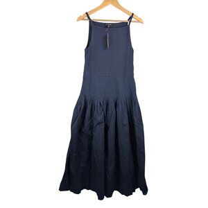J.Crew Pintuck mixy dress navy preppy money‎ 90s beach sz M